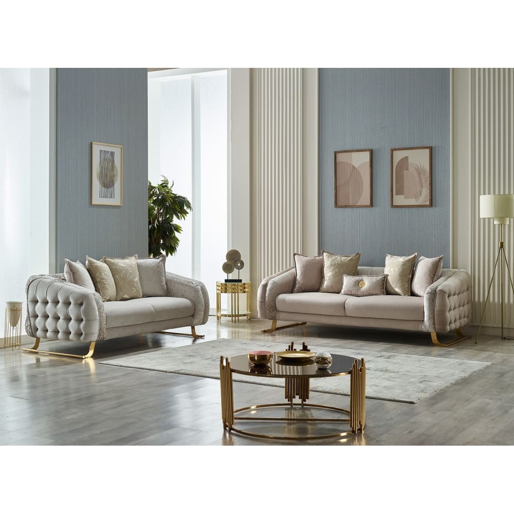 Laura 2-Pieces One Sofa One Loveseat Living Room Set, Metal Leg
