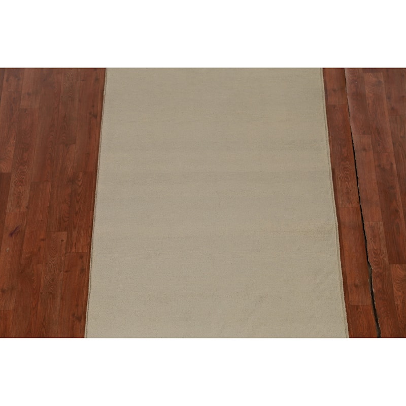 Hand Knotted Oriental 100% Wool Carpet Modern Solid Green Gabbeh Runner Rug - 10' 0'' X 3' 3''