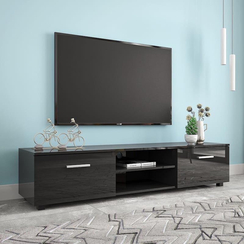 Modern 62.99" TV Stand with Open Shelves and Storage Cabinets for TVs Up to 70"