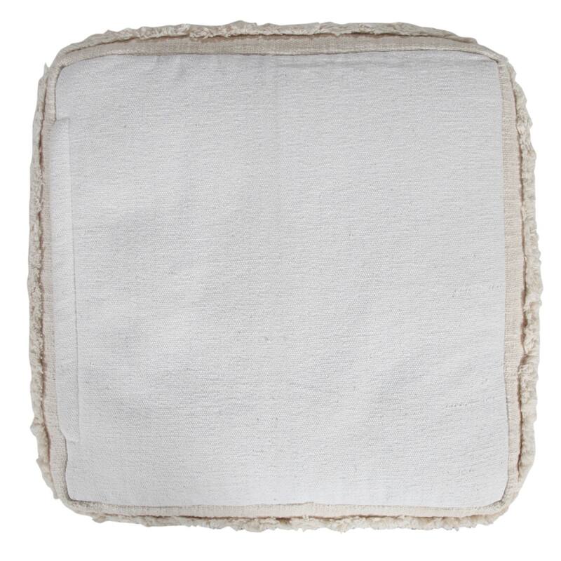 HomeRoots 18" Cream Cotton Tufted Cube Striped Pouf Ottoman