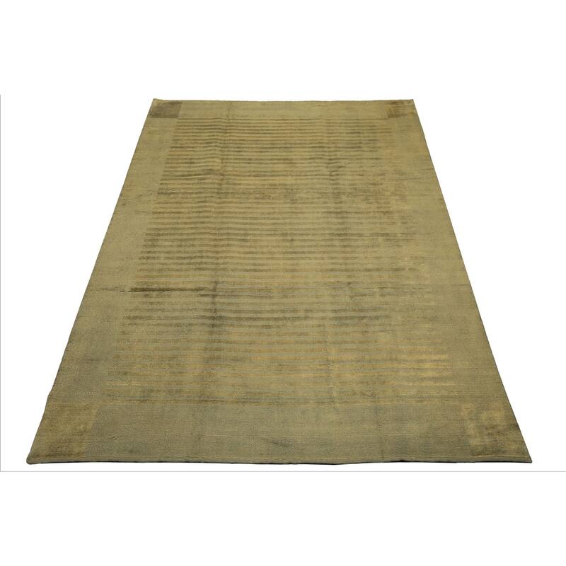 8'5''x11'10'' Hand Knotted Wool Olive Tibetan Modern & Contemporary Ribbed Rug - 8' 5'' x 11' 10''
