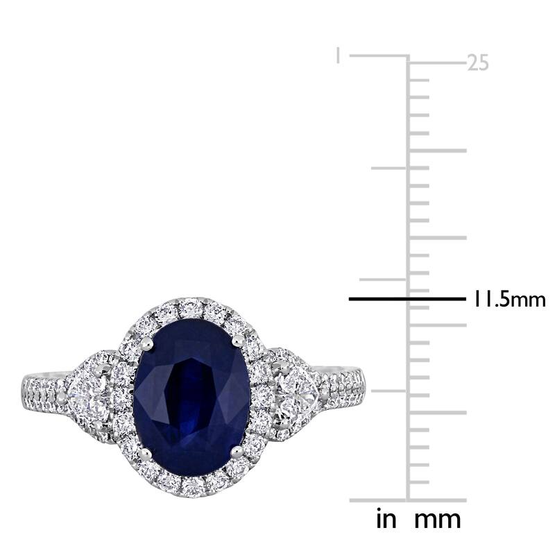 Miadora 2 1/5ct TGW Oval-Cut Blue Sapphire 7/8ct TDW Heart-Cut Diamonds Halo Ring in 14k White Gold