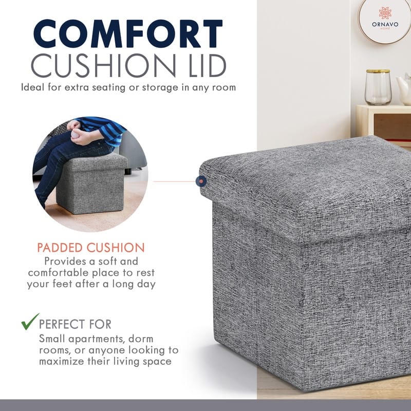 2 Pack Small Foldable Square Storage Ottoman Cube