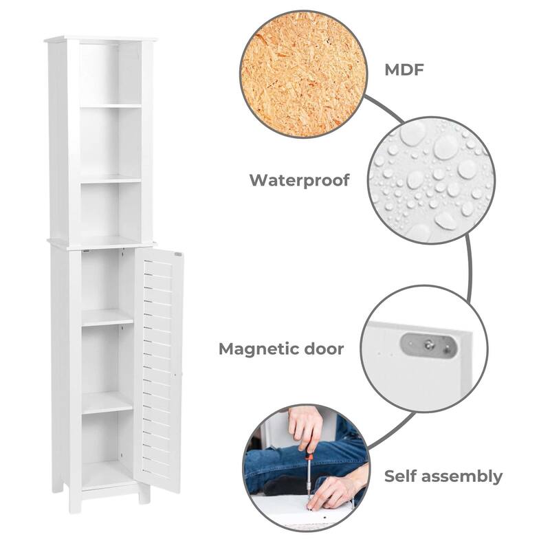 Santorin Tall White Bathroom Storage Cabinet Linen Tower - 13 7/8"L x 10.4"W x 68"H