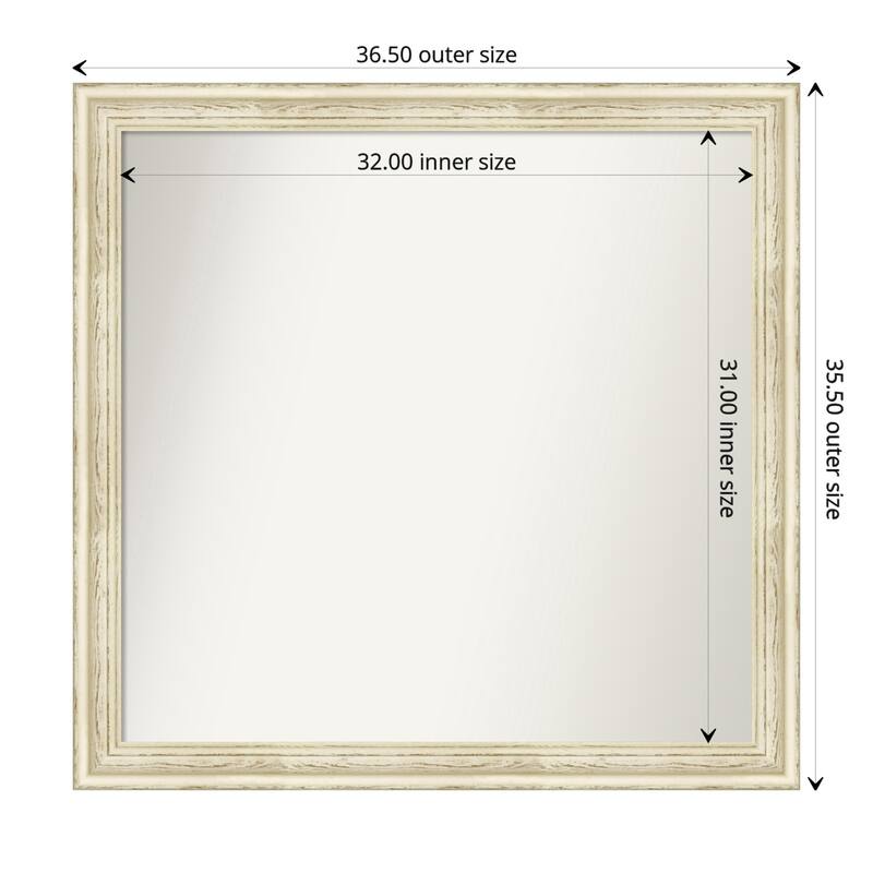 Country White Wash Framed Non-Beveled Custom Wall Mirror, Bathroom Vanity Mirror - Outer Size: 36.5 x 35.5