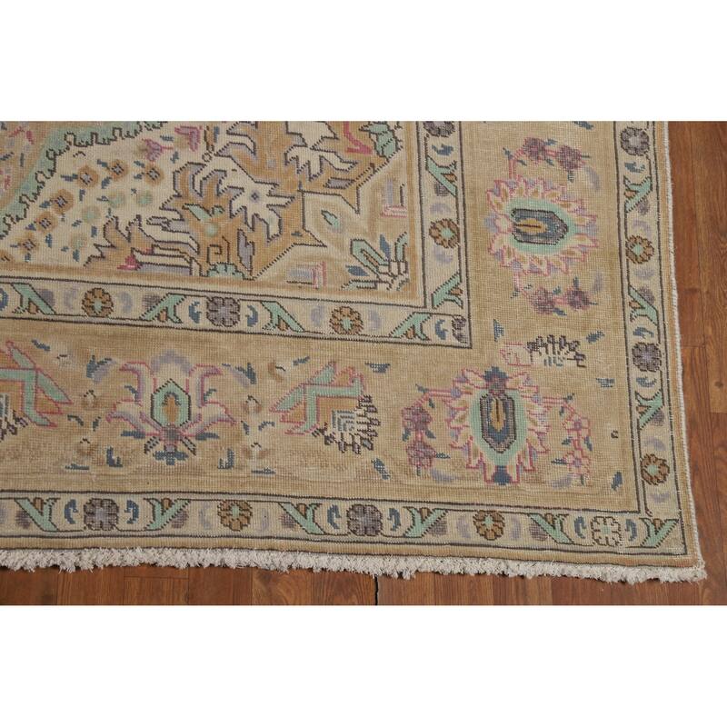 Blue / Medallion Tabriz Persian Vintage Rug Handmade Wool Carpet - 7'11" x 11'1"