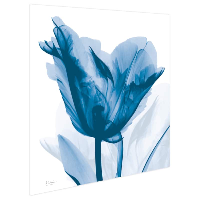 "Lusty Blue Tulip" Frameless Free Floating Tempered Glass Panel Graphic Wall Art