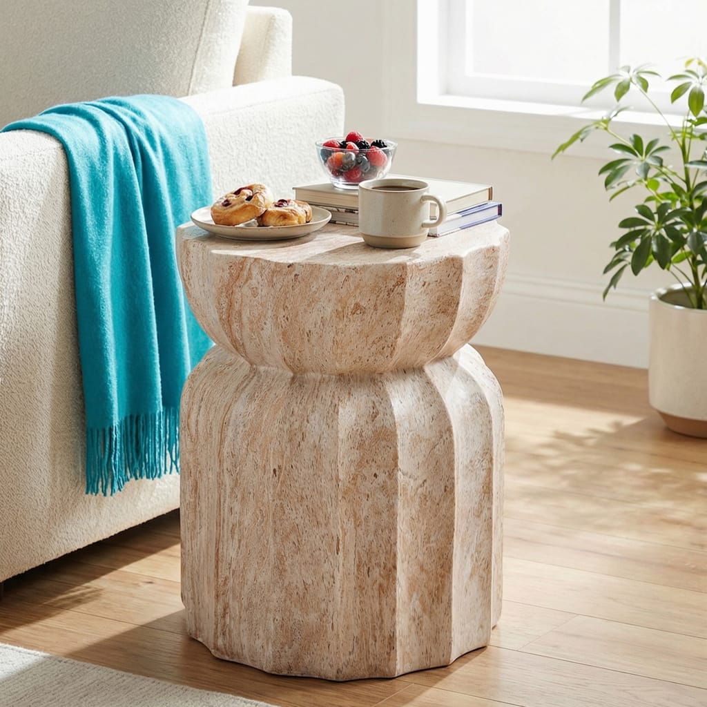 Christopher Knight Home - Modern Outdoor Lightweight Concrete Accent Side Table with Fluted Sculptural Hourglass Design