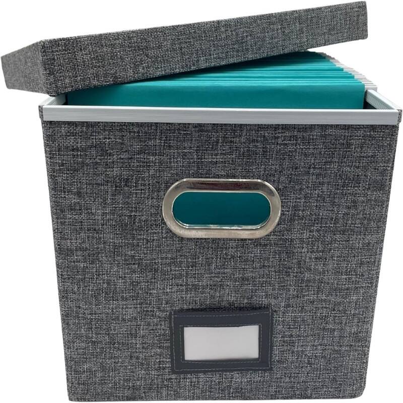 File Box Storage Organizer with lid - Gray - Grey
