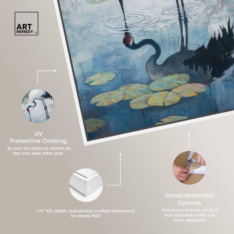 Crane in Lilies Canvas by Art Remedy