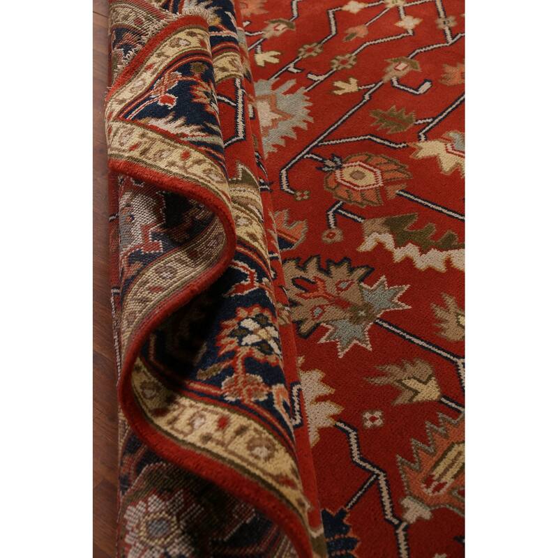 Floral Heriz Serapi Indian Large Area Rug Hand-Knotted Wool Carpet - 8'11"x 17'11"