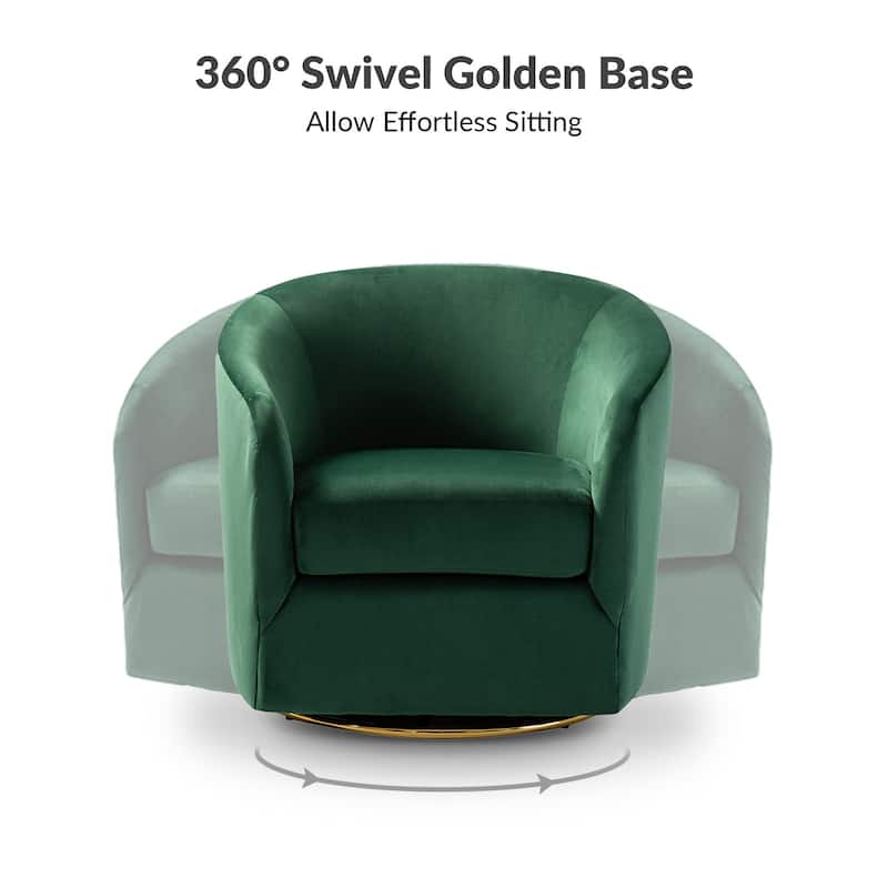 Eleuterio Modern Velvet Curved Swivel Accent Barrel Chair with Metal Base by HULALA HOME