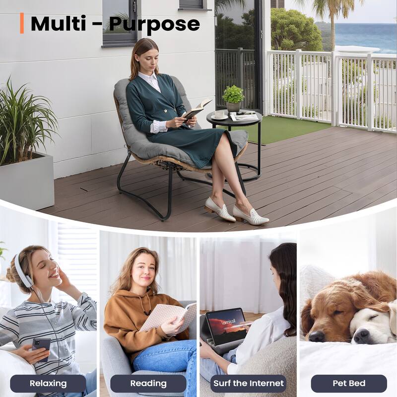 All-Weather Papasan PE Rattan Chair Single Loveseat Sets with Cushion For Indoor Outdoor