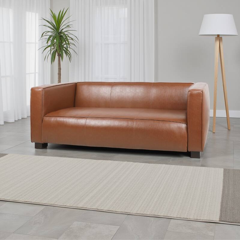 Grag 3 Seater Sofa, Tuxedo Design, Birch Wood Legs, Brown Faux Leather