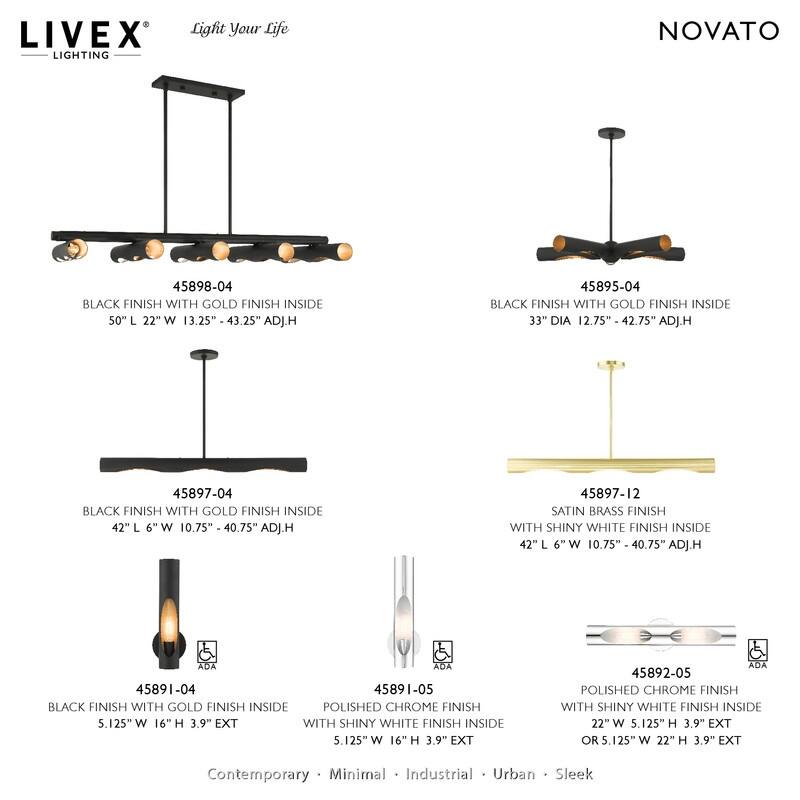 Livex Lighting 10 Light Black Linear Chandelier, 45898-04 - 50" L x 22" W x 12.25" - 43.25" Adj. H