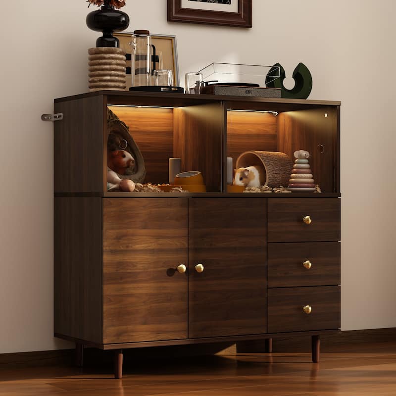 Multi-Functional Hamster Habitat Cabinet with Sliding Acrylic Doors and Display Storage