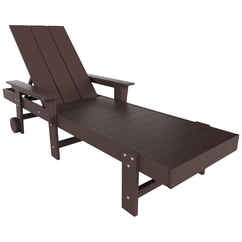 Shoreside Modern Poly Reclining Eco-Friendly All Weather Chaise Lounge With Arms & Wheels