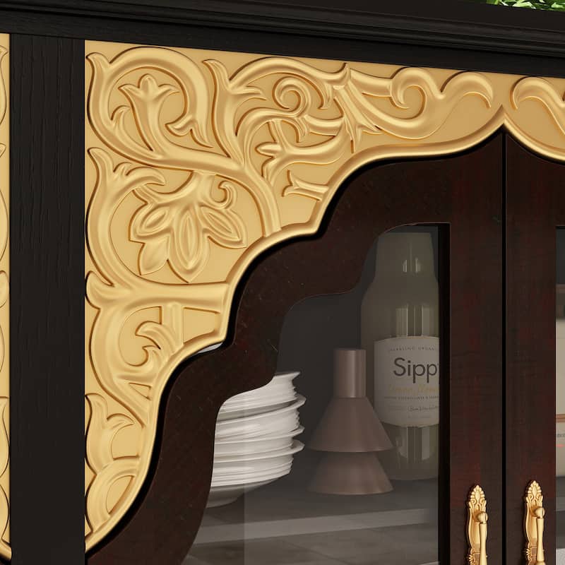Wooden Carved Bathroom Cabinet Accent Cabinet Sideboard Acrylic Glass
