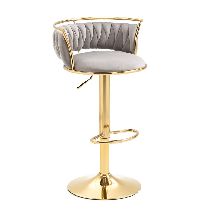2 Set Velvet Swivel Adjustable Bar Stools with Footrest