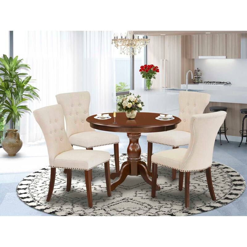 HomeStock 5-Piece Mahogany Finish Solid Wood Top Dining table with 4 Chairs