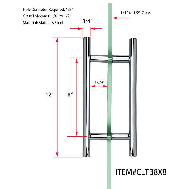 CEL 8" x 8" Stainless Steel Ladder Style Back to Back Pull Handle for Shower Door