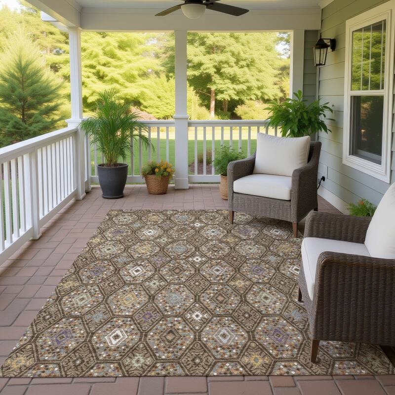 Machine Washable Indoor/ Outdoor Modern Hexi Chantille Rug - Brown - 10' x 14'