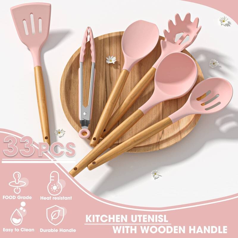 Kitchen Cooking Utensils Set, 33 pcs Non-Stick Utensils Spatula Set with Holder