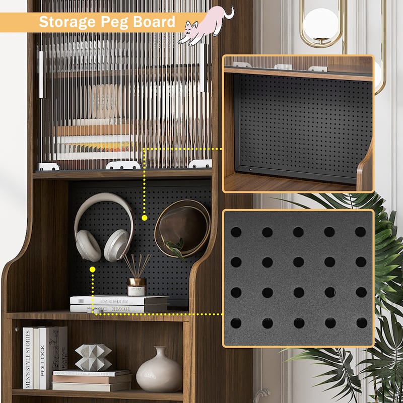 Foldable Wooden Desk with Hutch & Storage, Pet-Friendly Home Office Workstation with Shelves, Cat Bed & Scratching Post