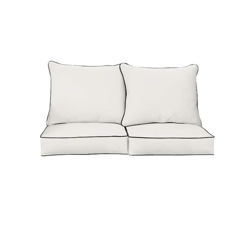 Sorra Home Sunbrella Outdoor Loveseat Pillow and Cushion Set - 25 in W x 25 in D x 5 in H - Canvas White Black