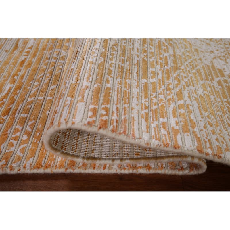 Gold Abstract Oriental Modern Accent Rug Handmade Wool Carpet - 2'7" x 6'3"