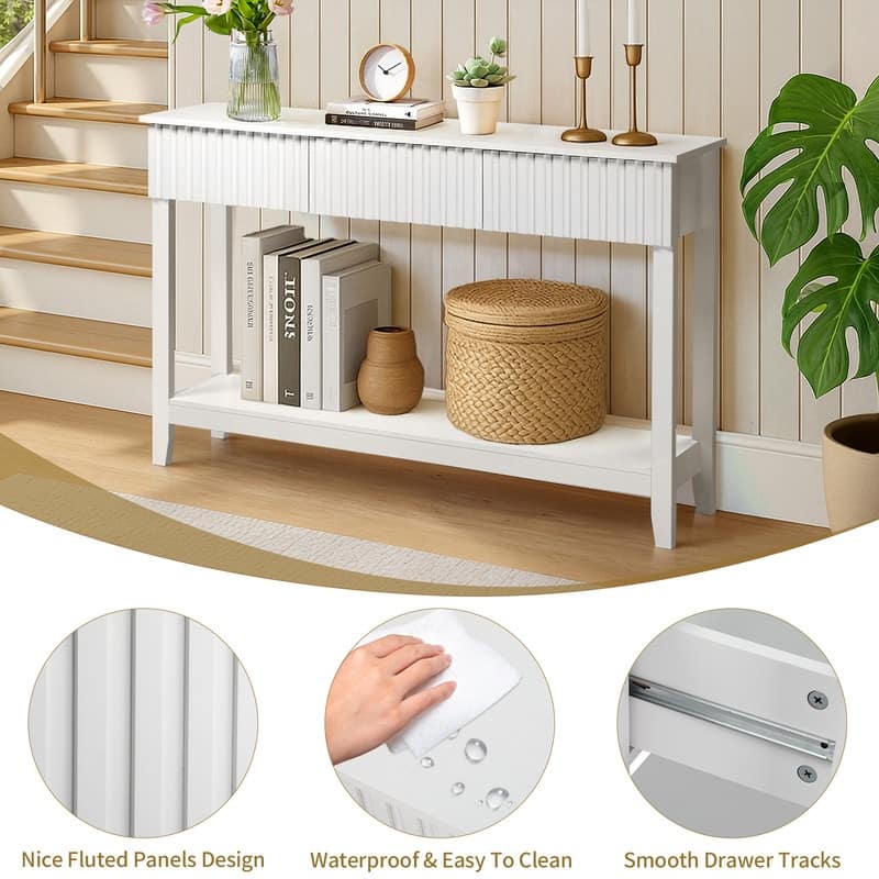 White 2-layer 3-draw MDF 130 * 30 * 81cm Grille Foyer Table