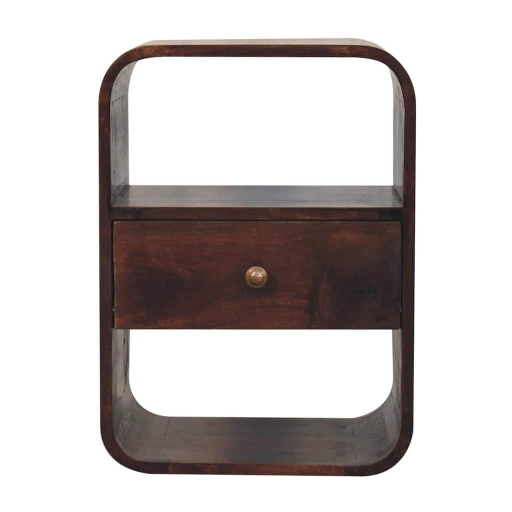 Artisan Furniture Solid Wood California Walnut Curved Edge Bedside, Dark brown, 1 drawer