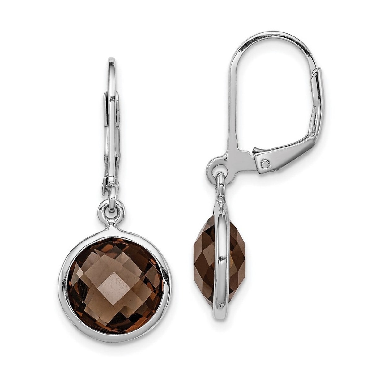 Curata 925 Sterling Silver 28x11mm Smokey Quartz Dangle Leverback Earrings