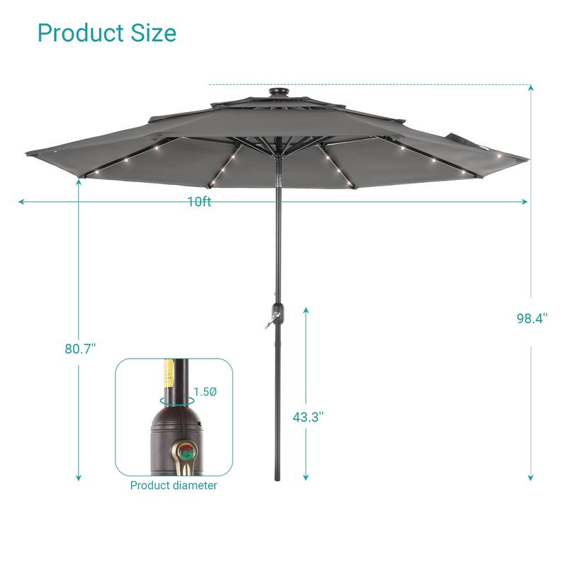 BONOSUKI 3 Tiers Patio Market Umbrella w/Solar Lights and Tilt button