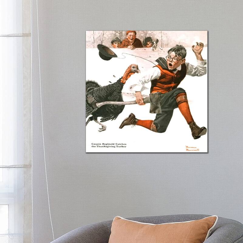 iCanvas "Cousin Reginald Catches the Thanksgiving Turkey" by Norman Rockwell Canvas Print - 26x26x1.5