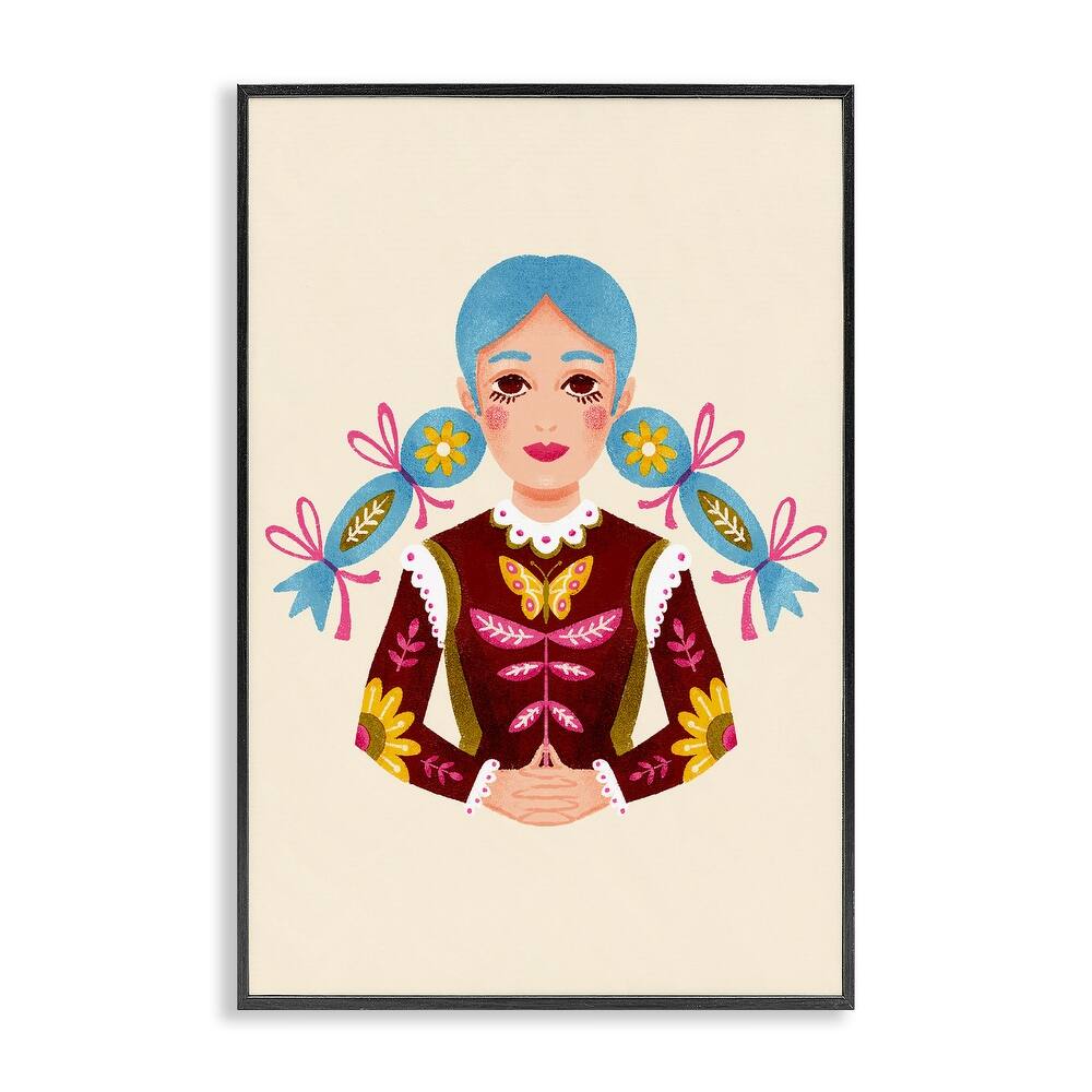 Stupell Blue Haired Girl Portrait Framed Giclee Art Design By Hannah Moren