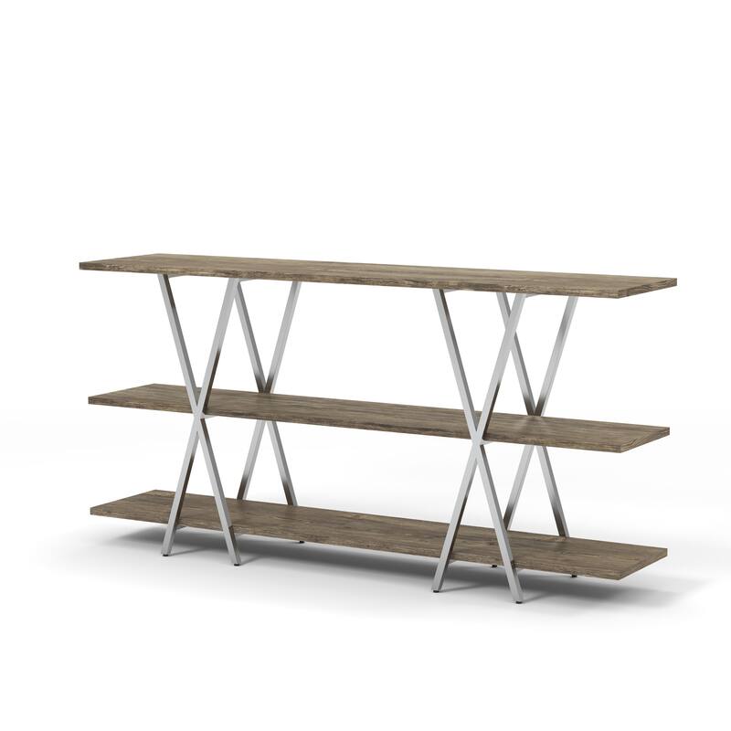 Kent Contemporary Oak Steel 2-Shelf Console Table by Furniture of America