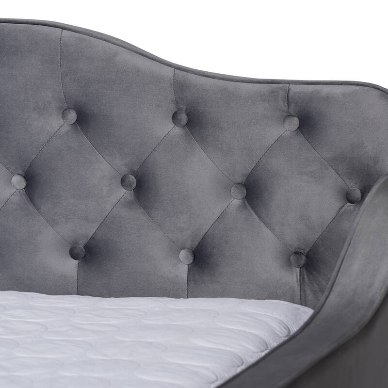 Freda Transitional and Contemporary Light Blue Velvet Fabric Upholstered and Button Tufted Daybed