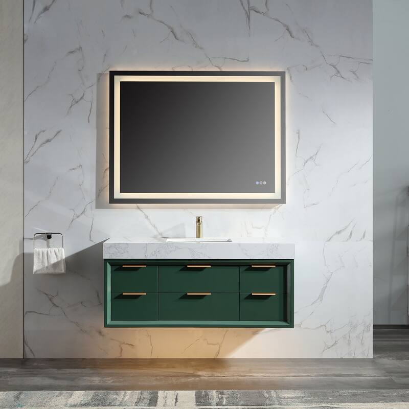 Modern LED 36''/48''/60'' White / Green Bathroom Vanity with Undermount Single / Double Sink