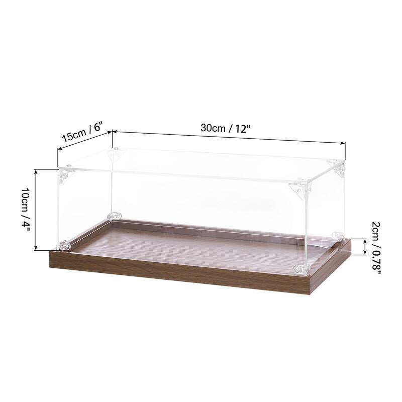 Acrylic Display Case, Display Box Assemble Dustproof Storage Organizer - Clear, Walnut color - 12"x6"x4"