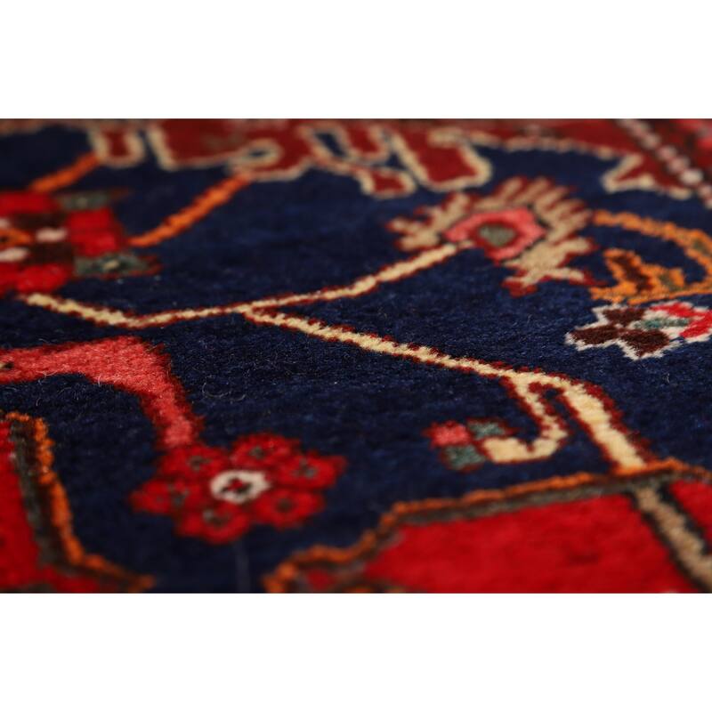 Red Geometric Hamedan Persian Rug Handmade Wool Carpet - 4'8"x 6'4"
