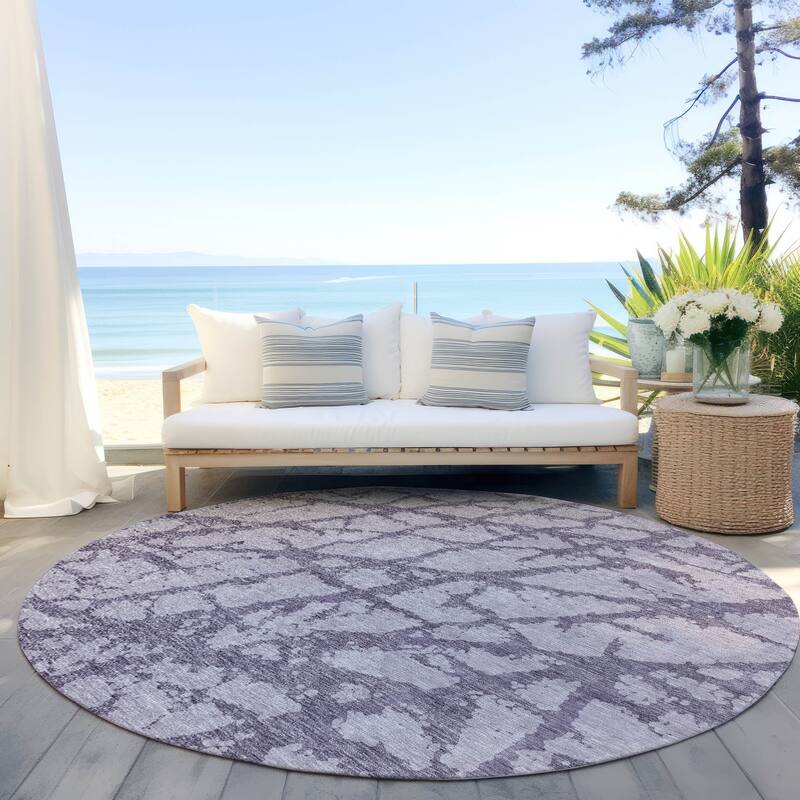 Machine Washable Indoor/ Outdoor Abstract Contemporary Chantille Rug - Lavender - 8' x 8'