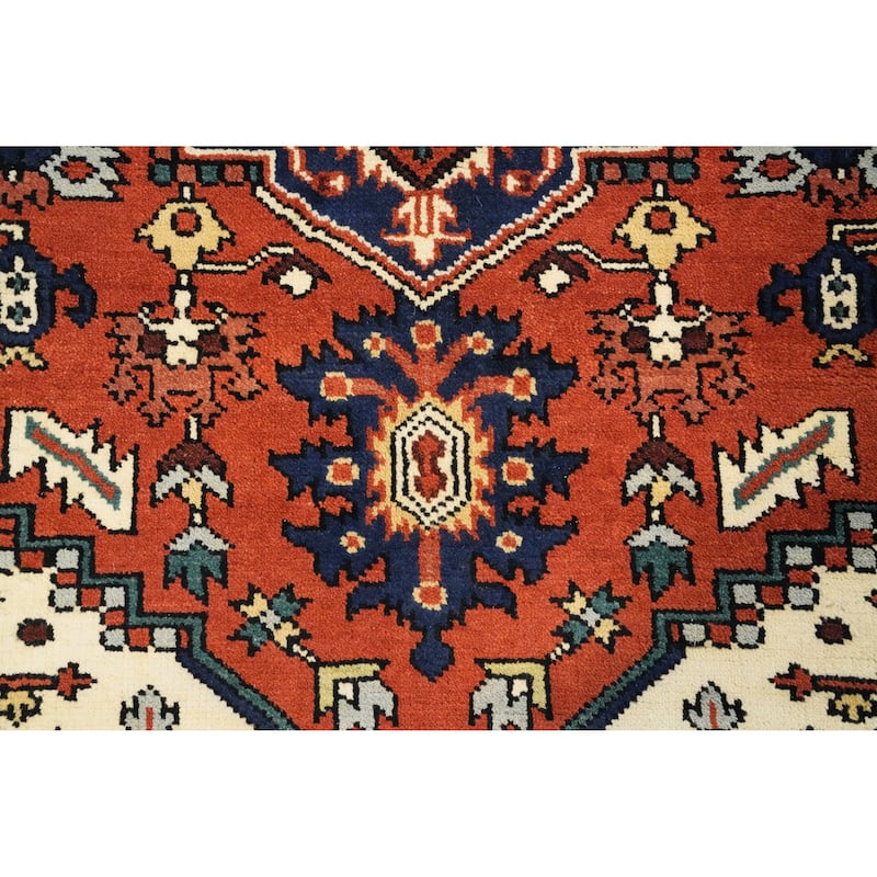 Hand Knotted Oriental 100% Wool Carpet Traditional Medallion Oranges & Rust Heriz (serapi) Area Rug - 9' 10'' X 7' 11''