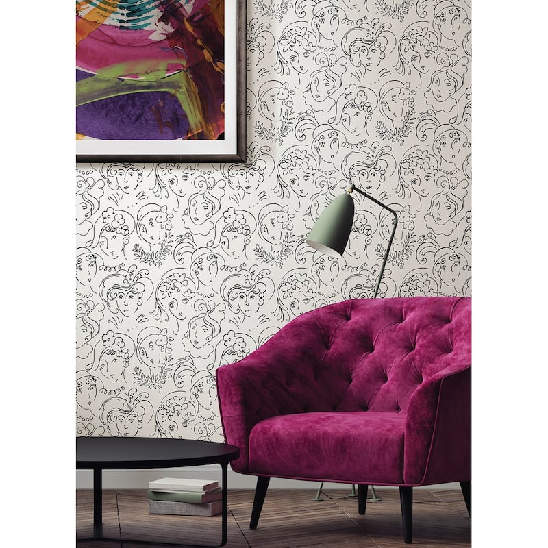 NuWallpaper Lovely Ladies Who Lunch Black Novelty Peel & Stick Wallpaper