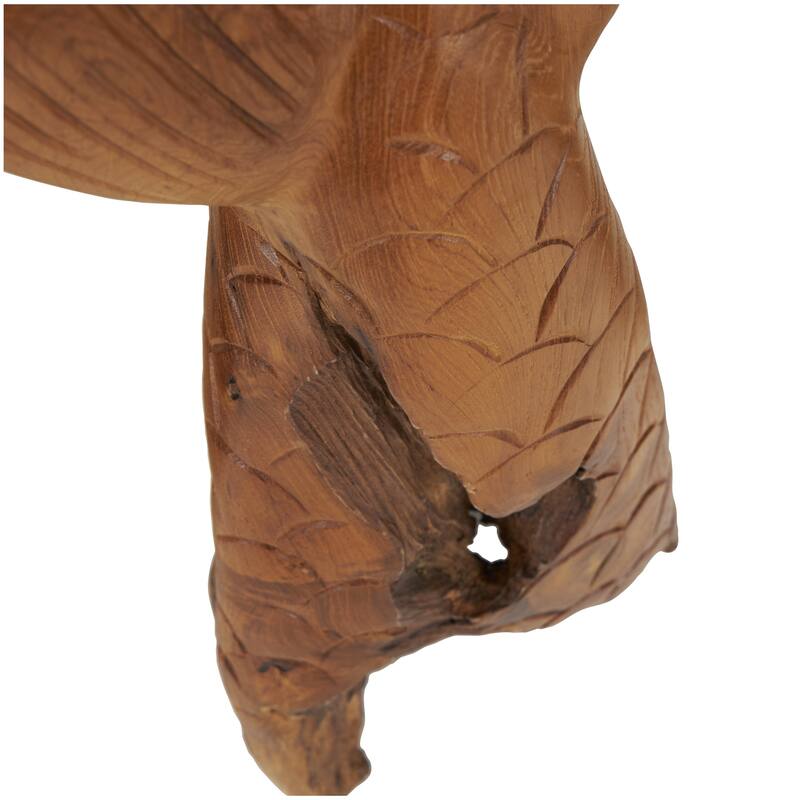 Teak Wood Whale Handmade Tail Live Edge Decorative Sculpture with Intricate Carvings - Set of 3 Brown - Roche River Decor