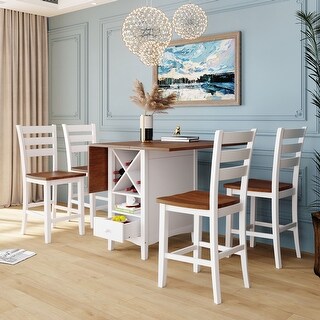 Farmhouse Wood Counter Height 5-Piece Dining Table Set with Drop Leaf ...