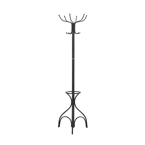 Offex Coat Rack 70"H - Black Metal With An Umbrella Holder