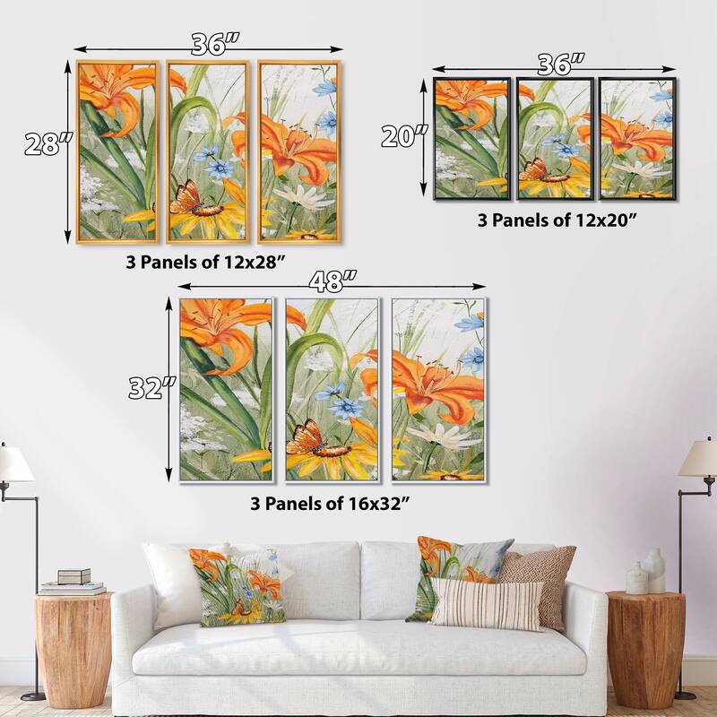 Designart "Orange Wildflowers In The Meadows II" CottageFloral Framed