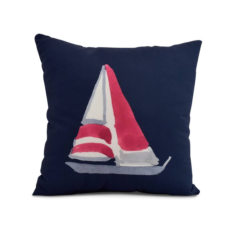 16 x 16 Inch Sail Away Geometric Print Outdoor Pillow - Navy