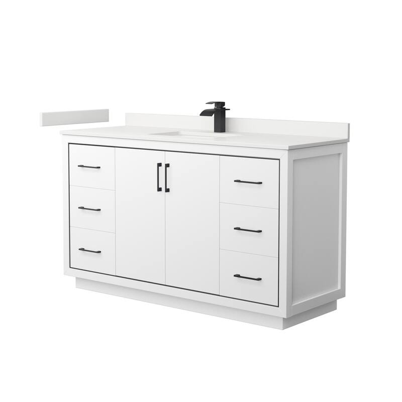 Wyndham Collection WCF111160S-QTZ-UNSMXX Icon 60" Free Standing Single - White / White Quartz Top / Matte Black Hardware